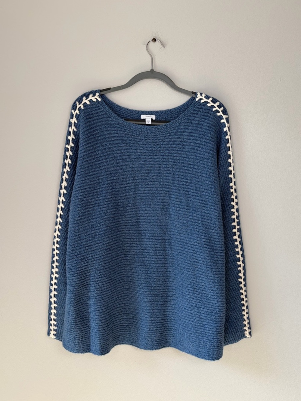 Pure Jill J. Jill Blue Hand-Stitched Detail Boat Neck Sweater Coastal Nautical